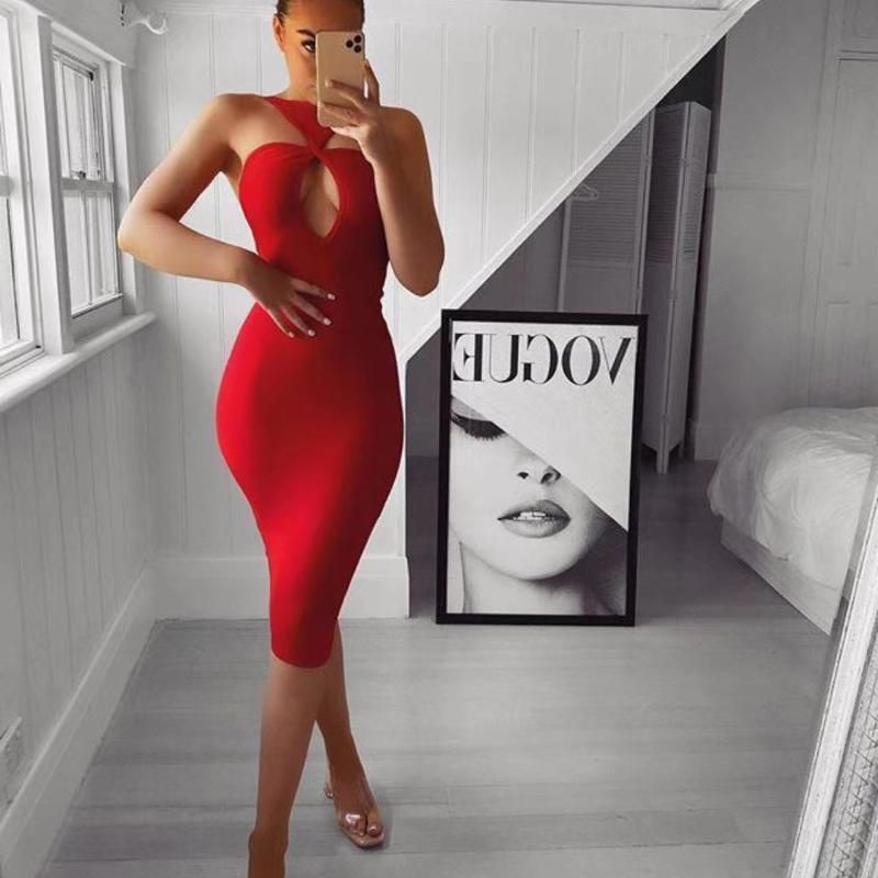 Compra Vestidos Casuales De Alta Calidad Rojo Hueco Fuera De La Rodilla  Vestido De Vendaje Sexy Mujeres Cortadas Sin Mangas Bodycon Vestidos Verano  Club De Verano Fiesta Dres Barato | Entrega Rápida