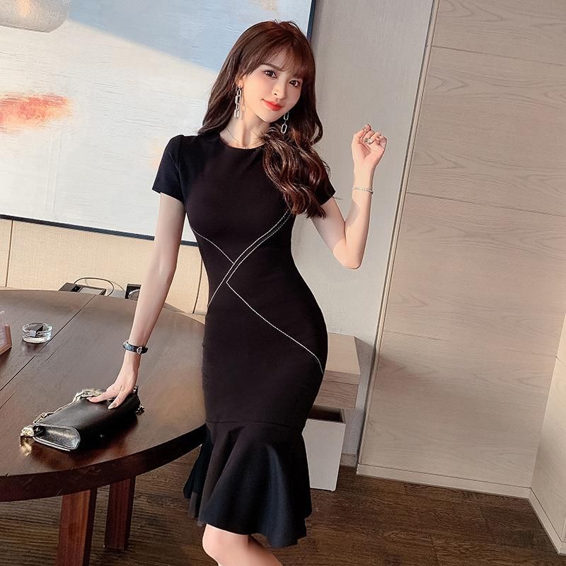 Partido sexy de alta gama vestidos con clase para mujeres elegante oficina manga corta o cuello Partido sexy de alta gama vestidos con clase para mujeres elegante oficina manga corta o cuello