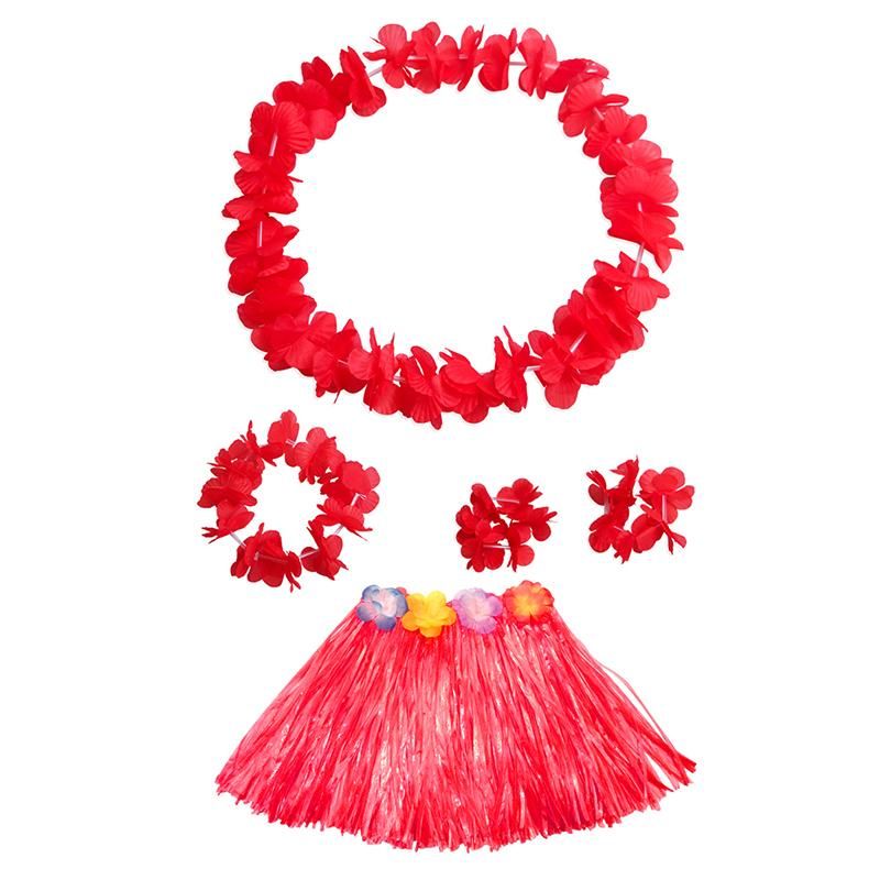 EG_ WO_ KIDS HAWAIIAN HULA GRASS SKIRT BEACH DRESS LEI FLOWER HEADBAND GIRLS COS 