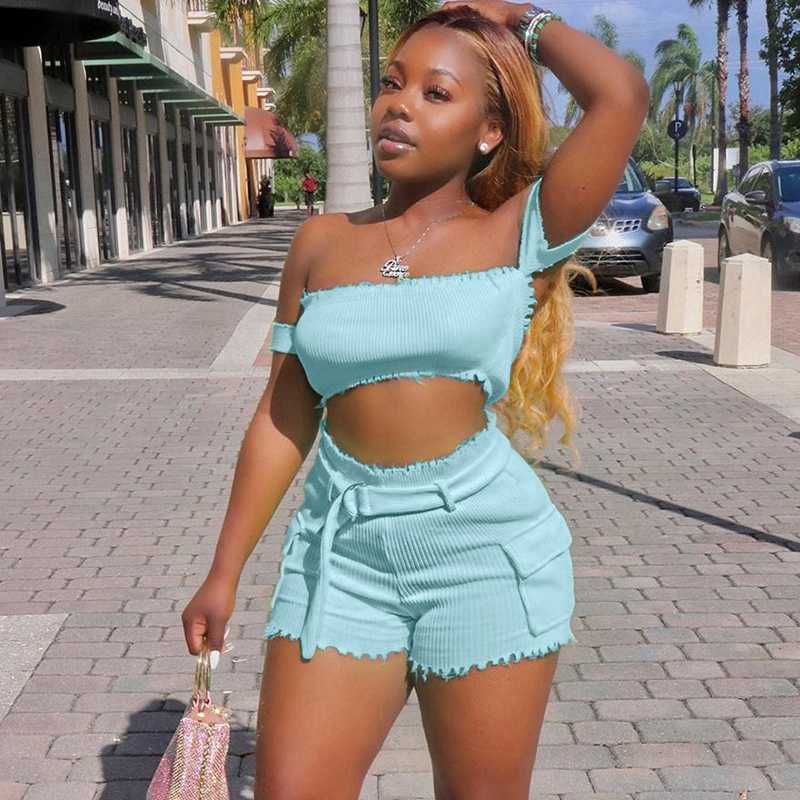 Neon Green Sexy Two Piece Set Women 
