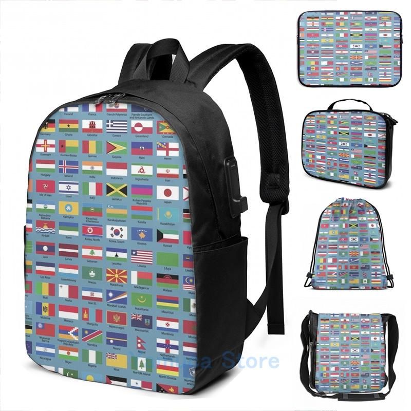Backpack Funny Graphic Print World Flags With Country Names Blue USB Charge Men School Bags Women Backpack Funny Graphic Print World Flags With Country Names Blue USB Charge Men School Bags Women