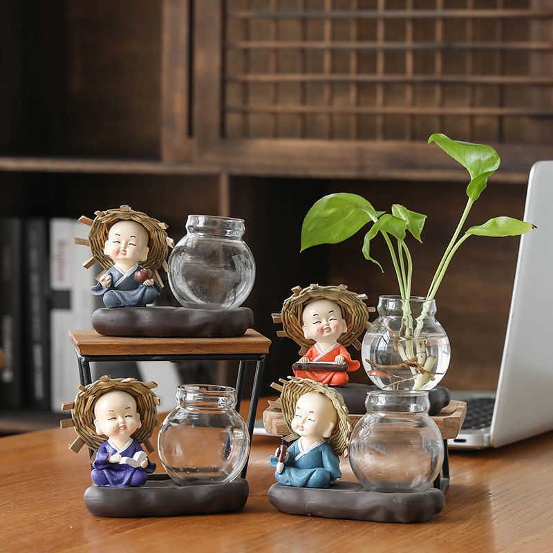 Acheter Pas Cher Decoration De Verre Creatif Moine Petit Pot De Fleurs Mignon Dessin Anime Dill Vase Ceramique Hydroponique Rack Rack Rack Decoration E Q0525 Du 10 1 Fr Dhgate