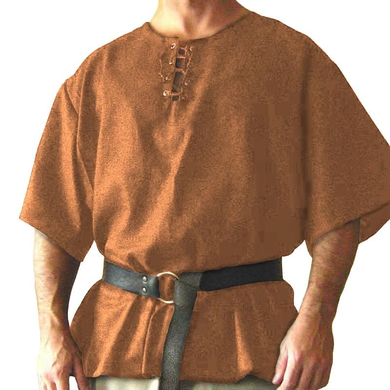 Renaissance Men Knight Top Bandage Shirt Medieval Peasant Pirate Cosplay Costume