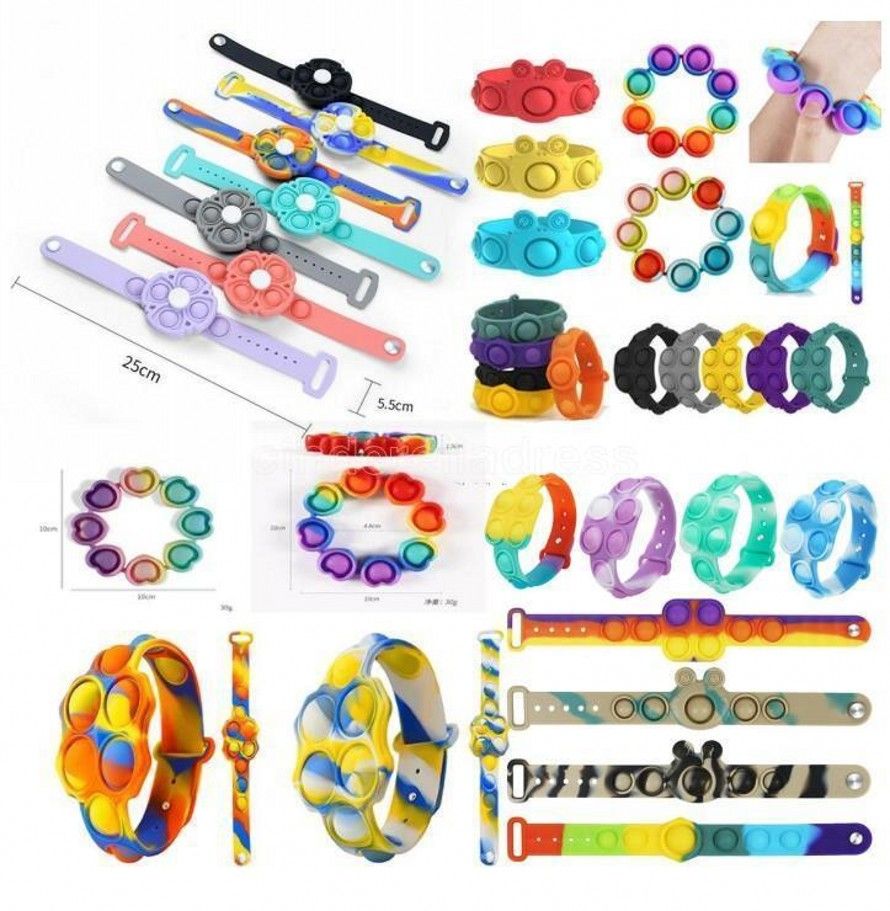 US Stock Decompression Party toy flip keychain puzzle to relieve restlessness, press finger bubble music silicone toys bracelet watch Fast ship