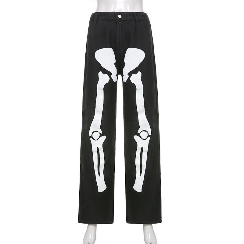 Compra Jeans De Mujer Primavera Otoño Moda Retro Esqueleto Impresión Y2k  Denim Mujeres Sueltas Holgazos Pantalones Streetwear Alta Cintura Carga  Pantalones De Carga Barato | Entrega Rápida Y Calidad | Es.Dhgate