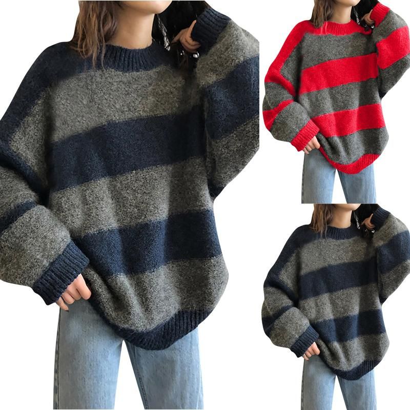 Suéter All-Match El suéter de patchwork de manga larga de manga larga para mujer 