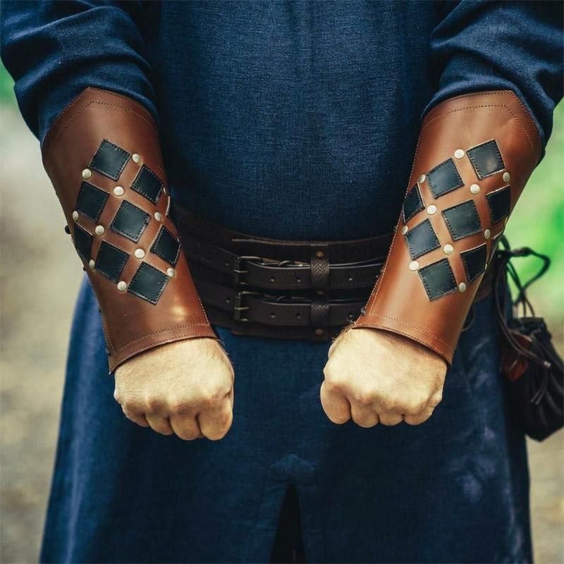 Arm Guard Armor Cuff Leather Bracer Knight Costume Battle Part Medieval Viking A 