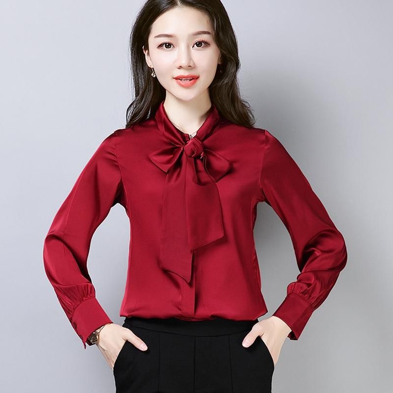 Compra Blusas De Las Mujeres Camisas Elegante Arco Satén Seda Camisa Mujer  Primavera Otoño Blusa Moda Sólido Manga Larga Mujer Trabajo Femenino Tops  Barato | Entrega Rápida Y Calidad | Es.Dhgate