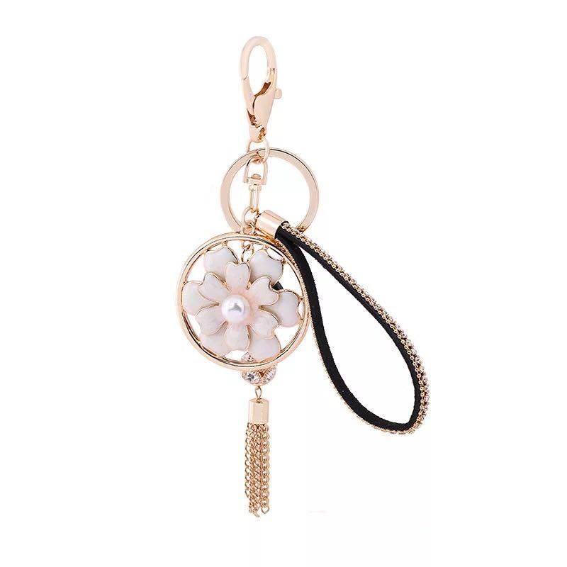 Camellia Flower Tassel Keyring Keychain Key Ring for Ladies Favor Gift Shan
