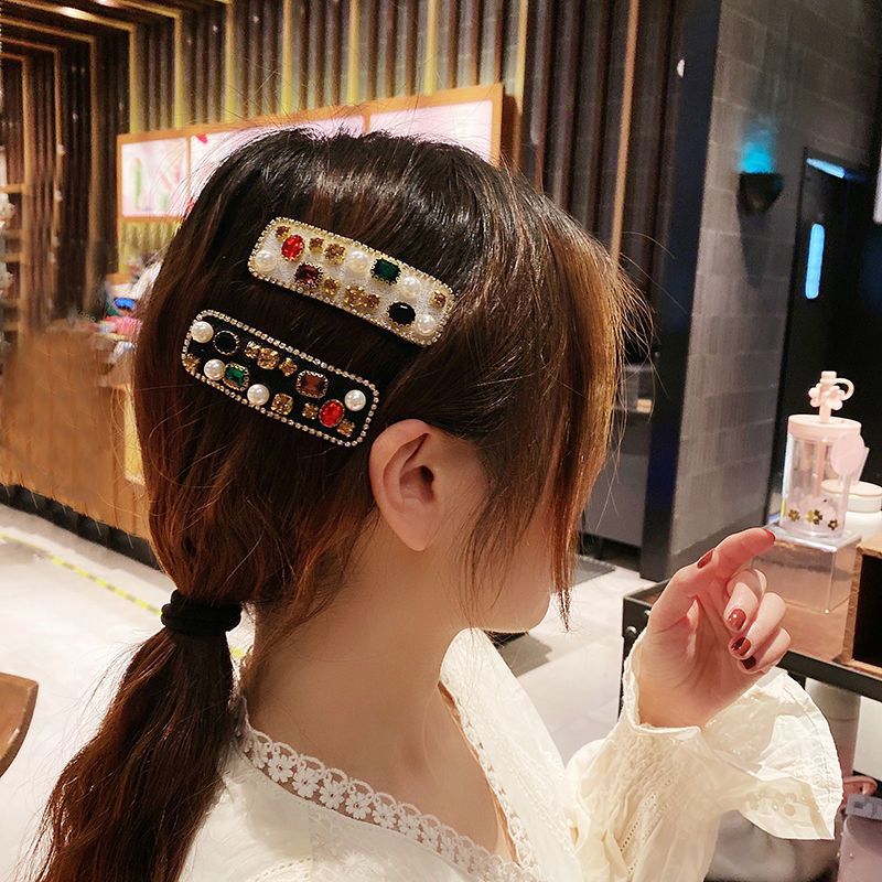 Vintage Hair Accessories Bangs Side Clip Girl Pearls Strap Rhinestone  Hairpin Korean Internet Celebrity Hair Clip
