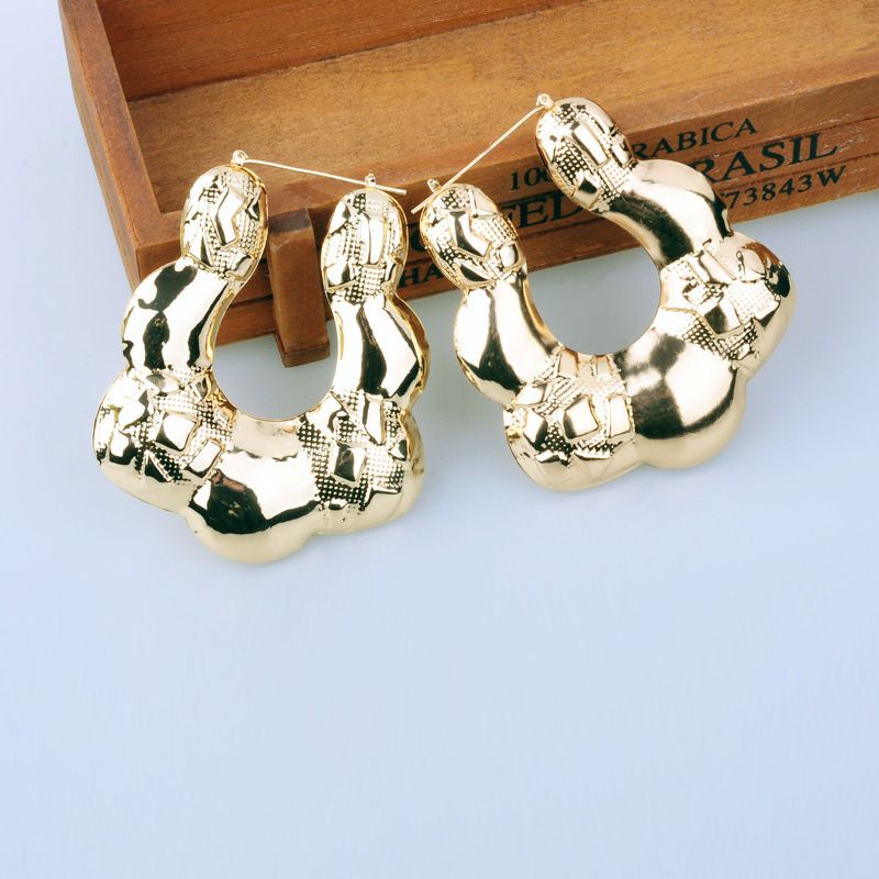 whole saleExaggerated Bohemian Big Hoop Earrings for Women Retro Punk Bamboo Basketball Gold iron Earrings Fashion Jewelry ER012