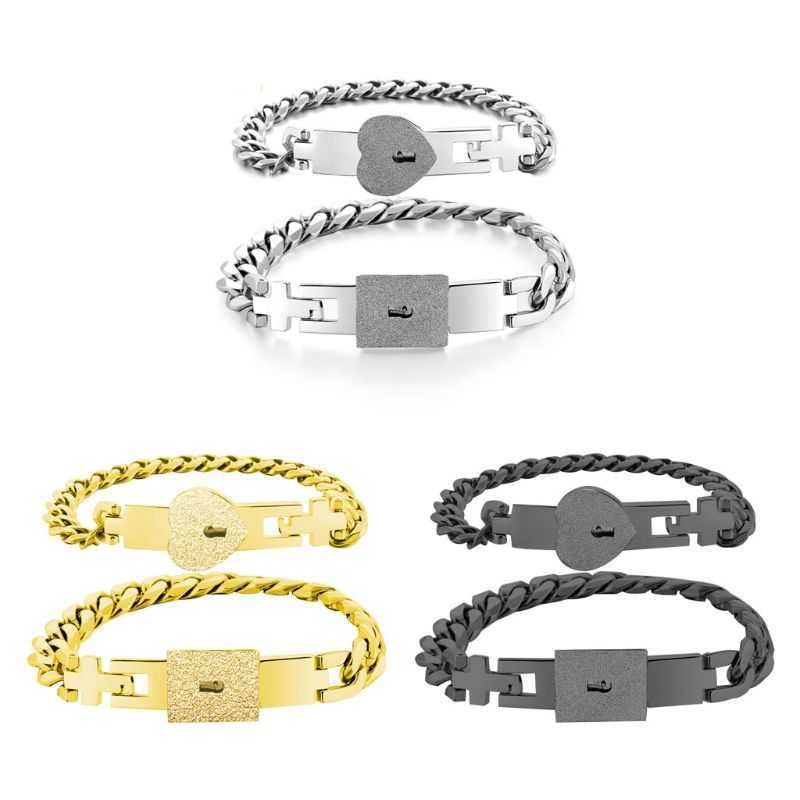 2Pcs Tone Stainless Steel Lover Heart Love Lock Bracelet with Lock Key  Bangles Kit Couple Gift