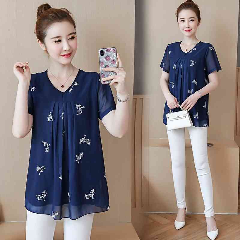 Camisa de blusas de volantes TAMAÑO PLUS TAMAÑO 5XL Ropa flor impresa de manga