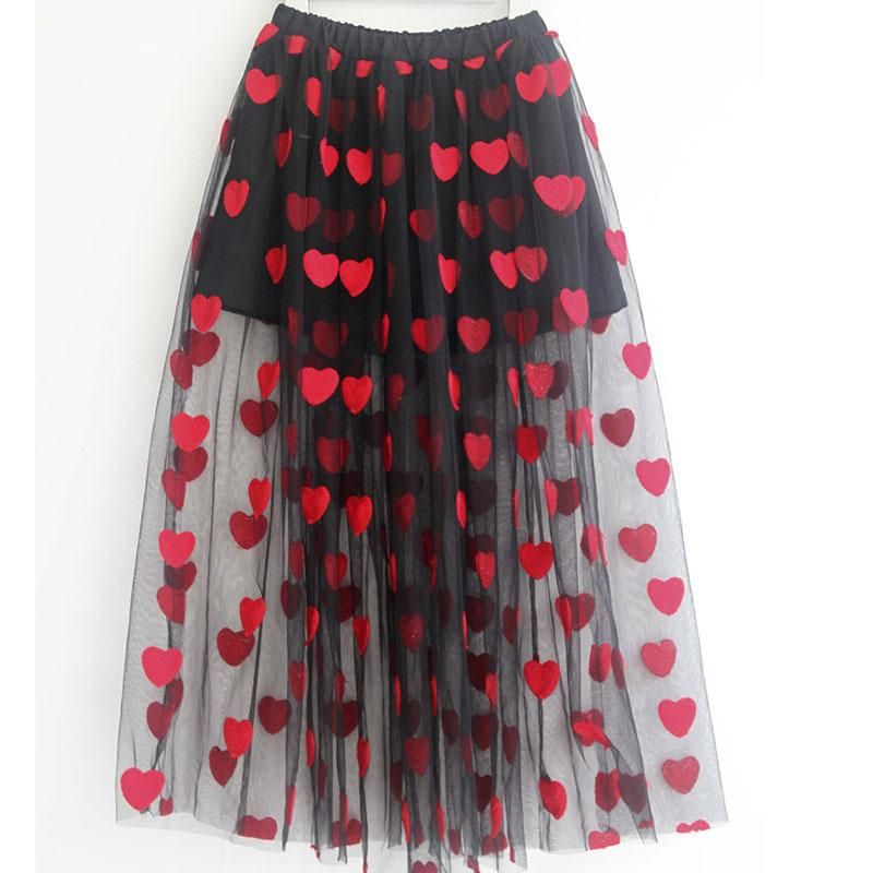 menos Arbitraje hidrógeno Faldas faldas para niñas Patrón de corazón rojo Patrón de verano 2021 Maxi  Malla larga Muchacha