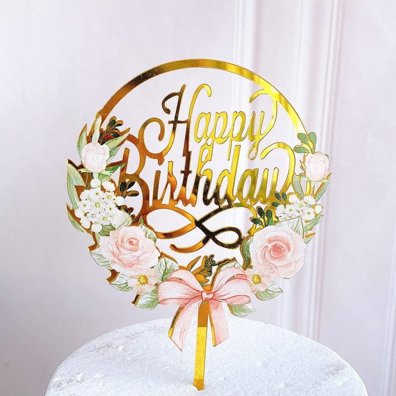 Acheter Autres Fetes Fete Fournitures Fleurs Colorees Joyeux Anniversaire Gateau Topper Debut De Dessert Acrylique Dore Pour La Cuisson De La Douche De Bebe De 22 22 Du Haerya Fr Dhgate Com
