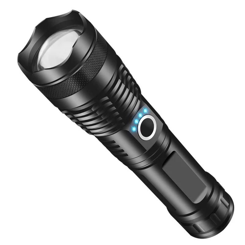손전등 토치 슈퍼 밝은 4 코어 P50 LED 방수 토치 배터리 디스플레이와 줌 가능 야외 캠에 적합