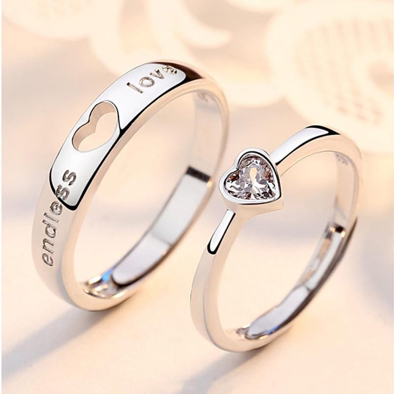 Anillos de boda Corazón Zircon Anillo ajustable Hollow Enamorados sin fin Los parejas para las mujeres hombres de compromiso de