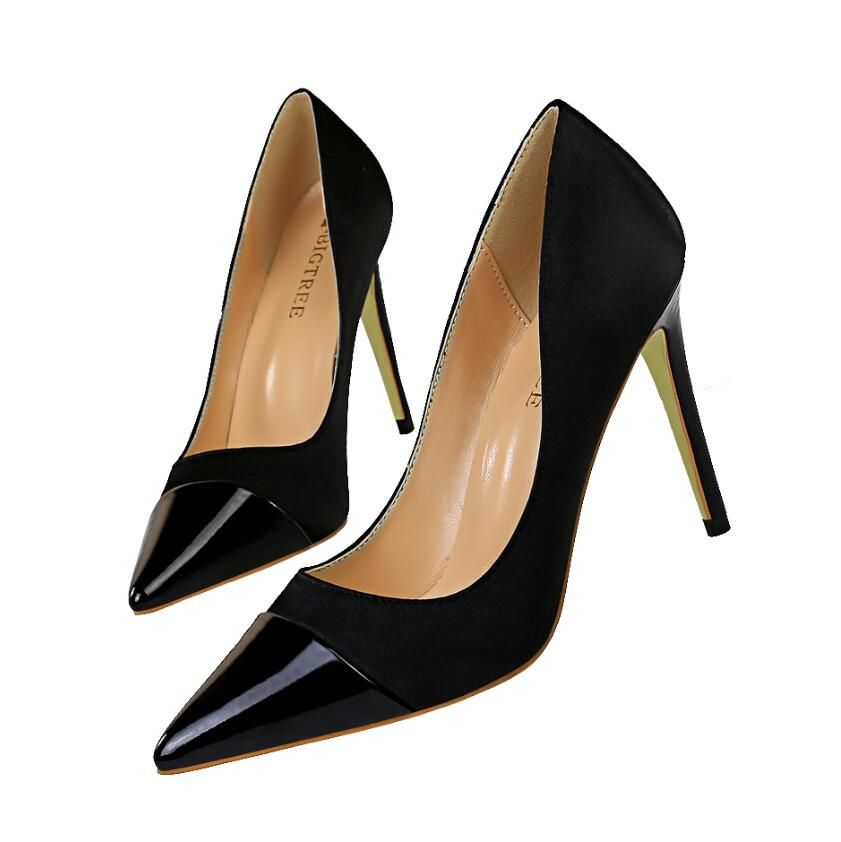 altos de Punta tacones Stiletto trabajo negro zapatos-Rojo 10 cm altos de Punta tacones Stiletto trabajo negro zapatos-Rojo 10 cm