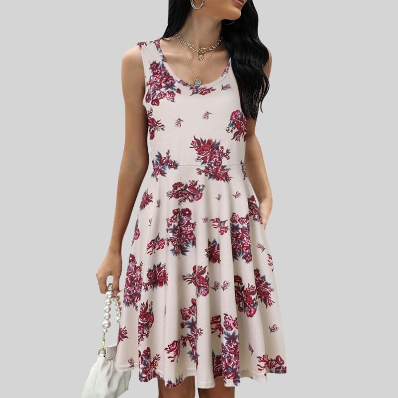 Vestido Moda Mujer Verano Estampado Casual Cuello Redondo Si Vestido Moda Mujer Verano Estampado Casual Cuello Redondo Si