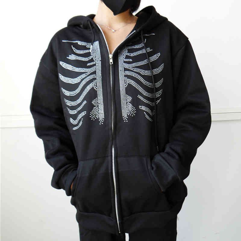 black skeleton zip up jacket