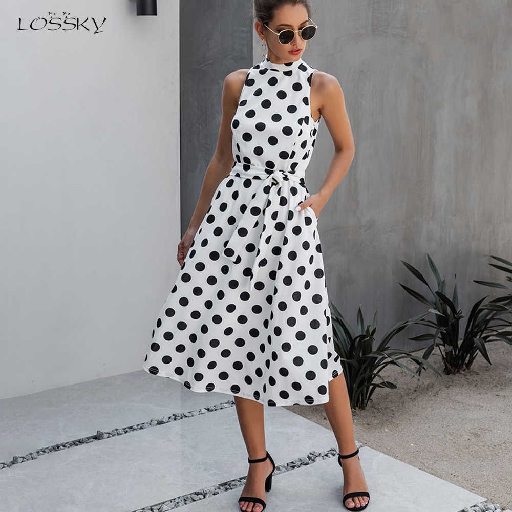 Lange Jurk Vrouwen Zwarte Casual Polka Dot Zomer Witte Midi Jurken Ingerichte Elegante Dames Partij Zomer Kleding Voor Dames Riem T200518 24,07 € | DHgate