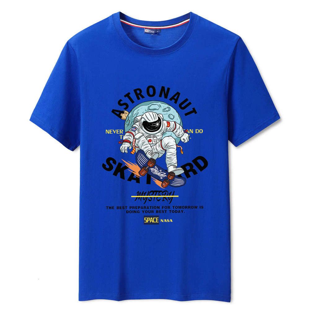Yaz kısa t-shirt erkek moda marka 2021 yeni astronot buz ipek yarım kollu alt gömlek 200g saf pamuk