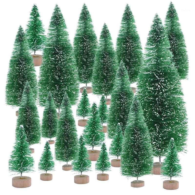 Small Christmas Tree Decorated Fake Pine Mini Artificial Santa Snow Home Decor 