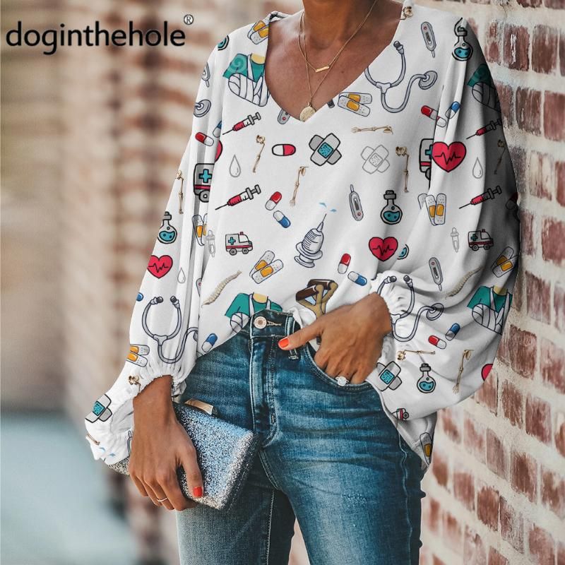 Doginthehole 2021 Moda Blusa de para adolescentes Trabajador de atención médica Casual Tops