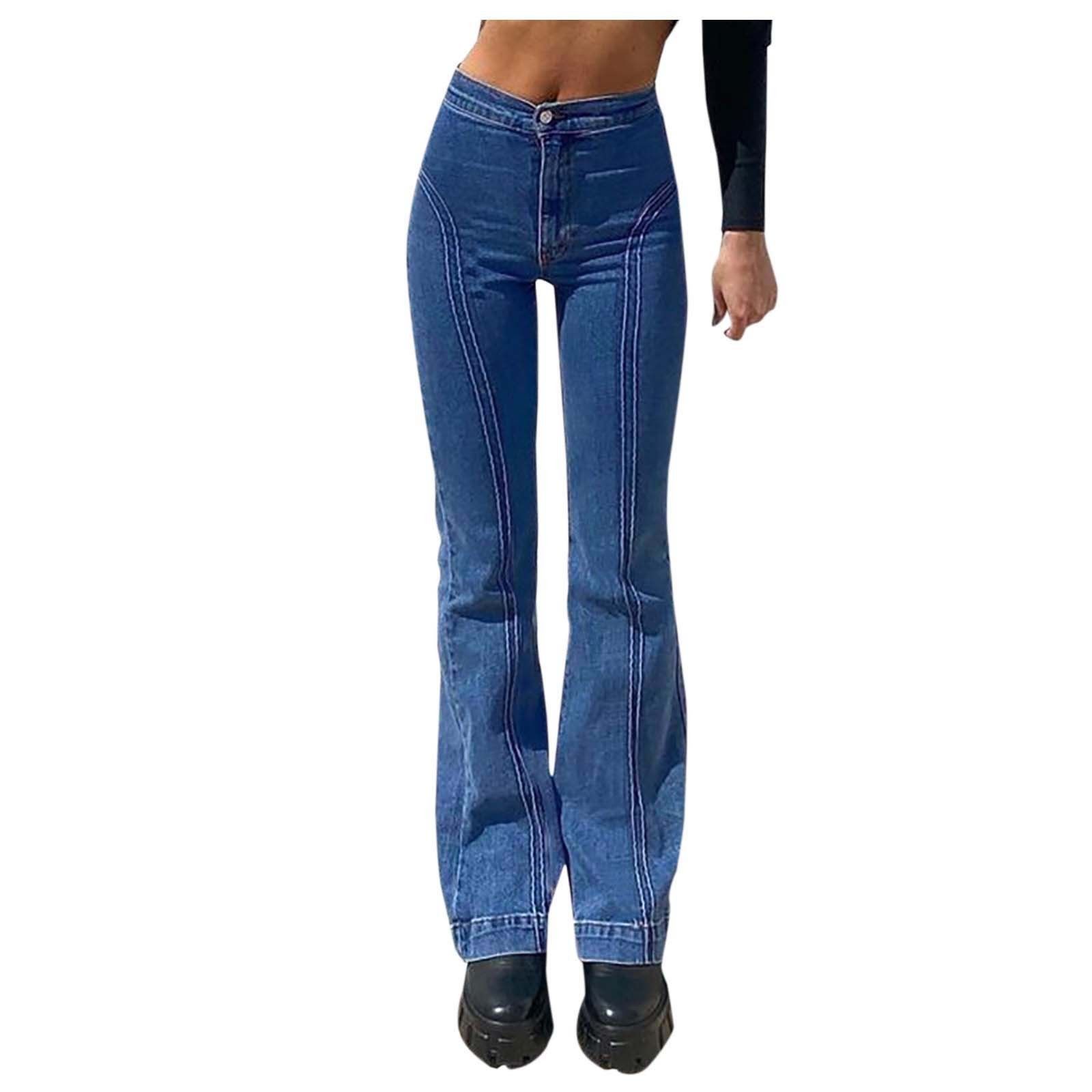 Jeans de pierna recta cintura medio Para Mujer Denim Pantalones Largos Clásico Colorido