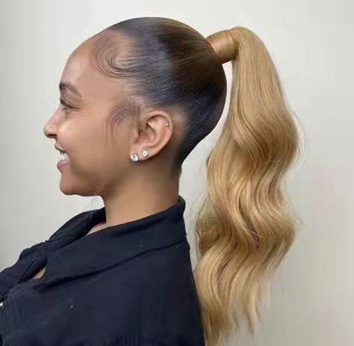 Celebrity highest quality virgin blonde ponytail hairpiece strawberry/honey blond pony tail wrap around drawstring clip Celebrity highest quality virgin blonde ponytail hairpiece strawberry/honey blond pony tail wrap around drawstring clip