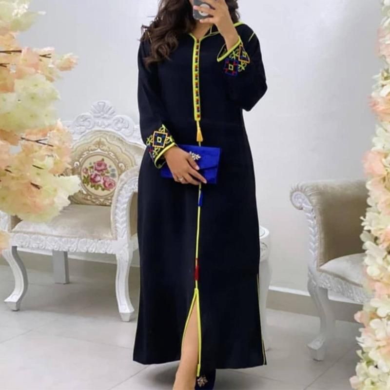 Ropa étnica Vestido árabe bordado Dubai Abaya Turquía 2021 Riche Robe Arabe Marruecos Mujer Jalaba