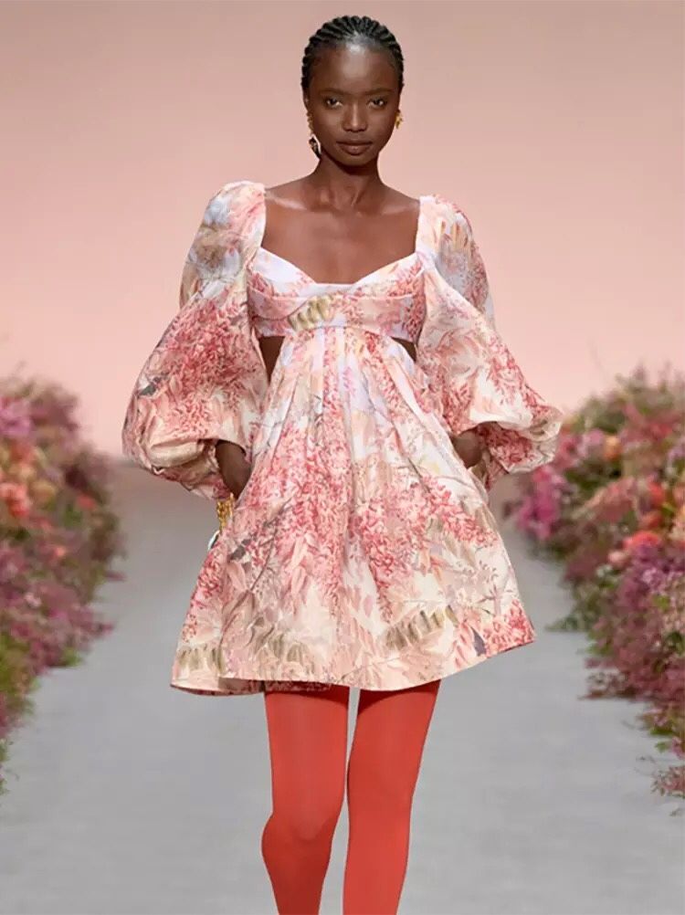 French Lantern Sleeve Floral Dress 