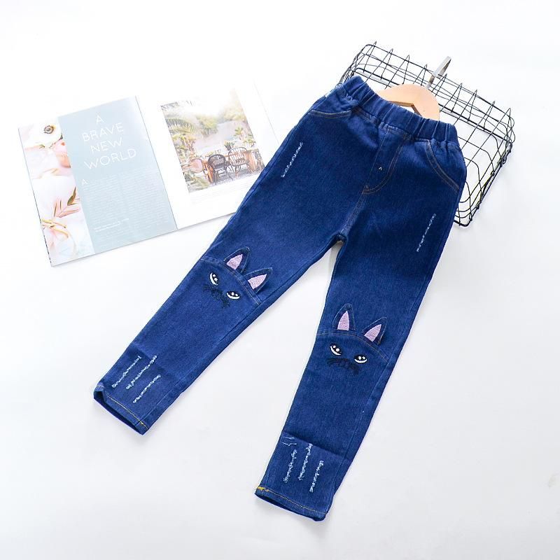 Chicas jeans dibujos animados gato bordado pantalones otoño bebé niña ropa  de mezclilla pantalones para niños