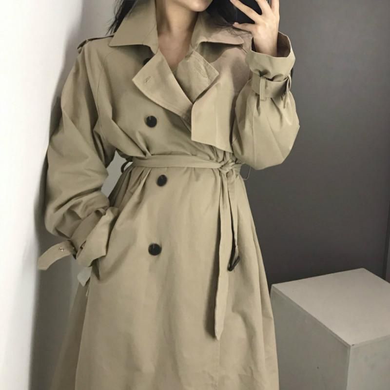 puntada acortar olvidar Tela de mujer Abrigos Francesa elegante elegante abrigo clásico de dos  pechos sueltos casuales mujeres largo