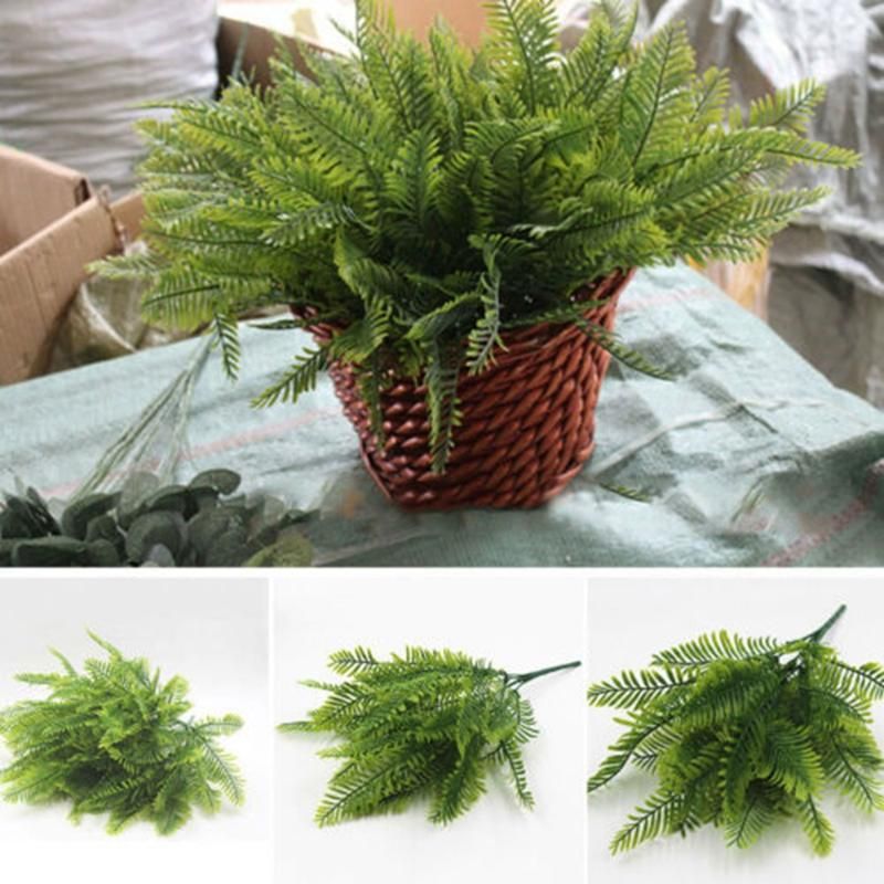 7 Head Artificial Fern Green Grass Plant Foliage Bush Leave Home Decor 35cm DS 