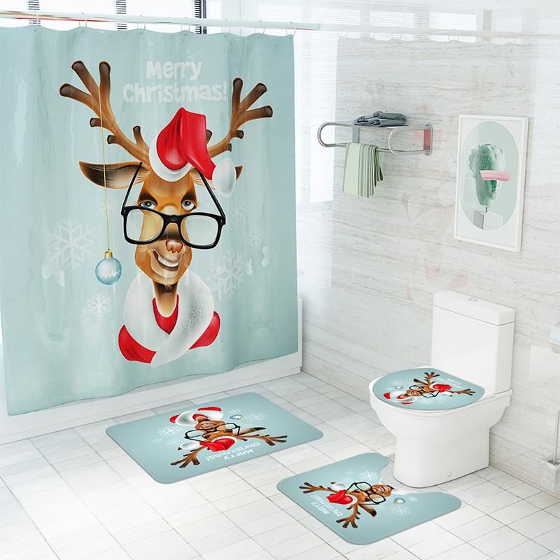 Shower Curtains Christmas Funny Animal Elk Cartoon Waterproof Curtain Bathroom Toilet Decoration Non-Slip Bath Mat Floor Carpet Set Shower Curtains Christmas Funny Animal Elk Cartoon Waterproof Curtain Bathroom Toilet Decoration Non-Slip Bath Mat Floor Carpet Set