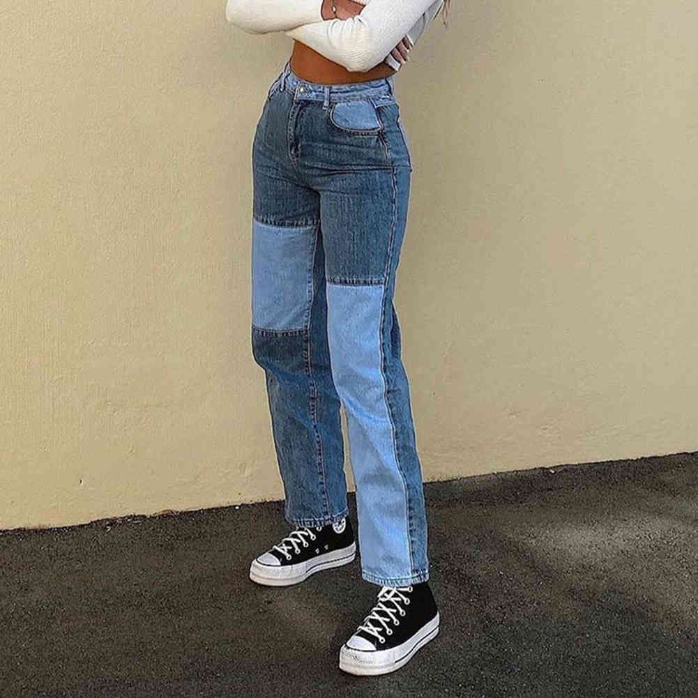 Compra Patchwork Jeans Pantalones Vaqueros De Pierna Recta Mujer Jeans Alto  Cintura Sexy Color Bloque Mujer Pantalones Pantalones Denim Blue Pants Para  Mujeres Y0320 Barato | Entrega Rápida Y Calidad | Es.Dhgate