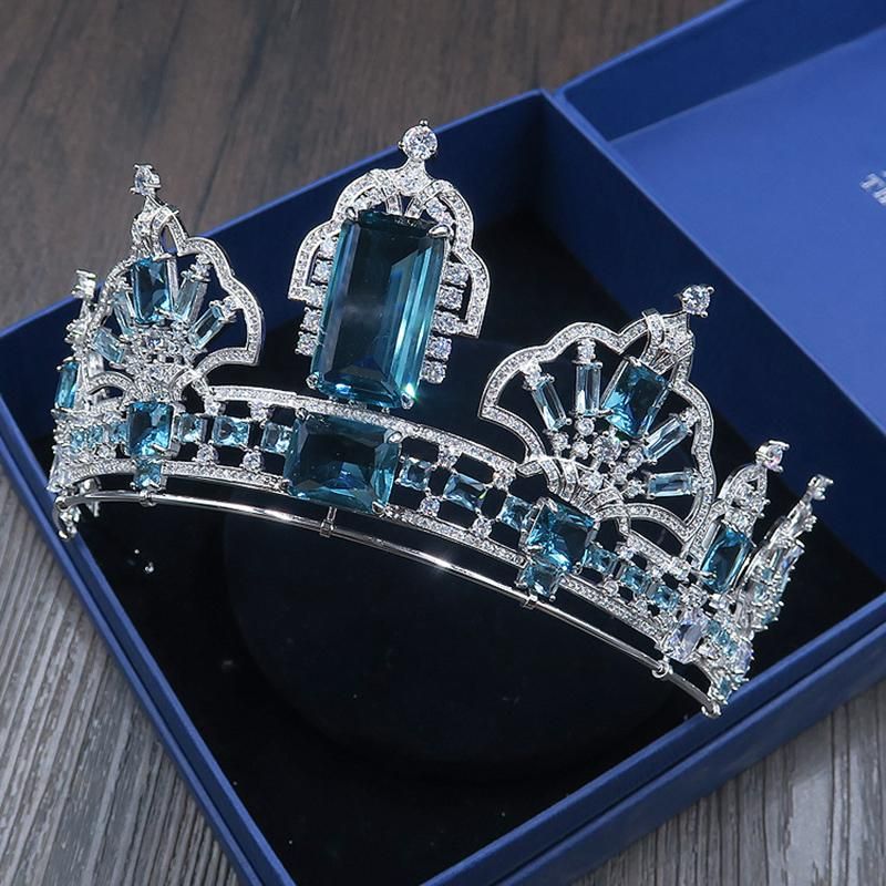 Hair Clips & Barrettes Himstory Sparkling Blue/red Tiaras Crowns Zircon For Brides European Wedding Hairbands Bridal Accessories Gifts