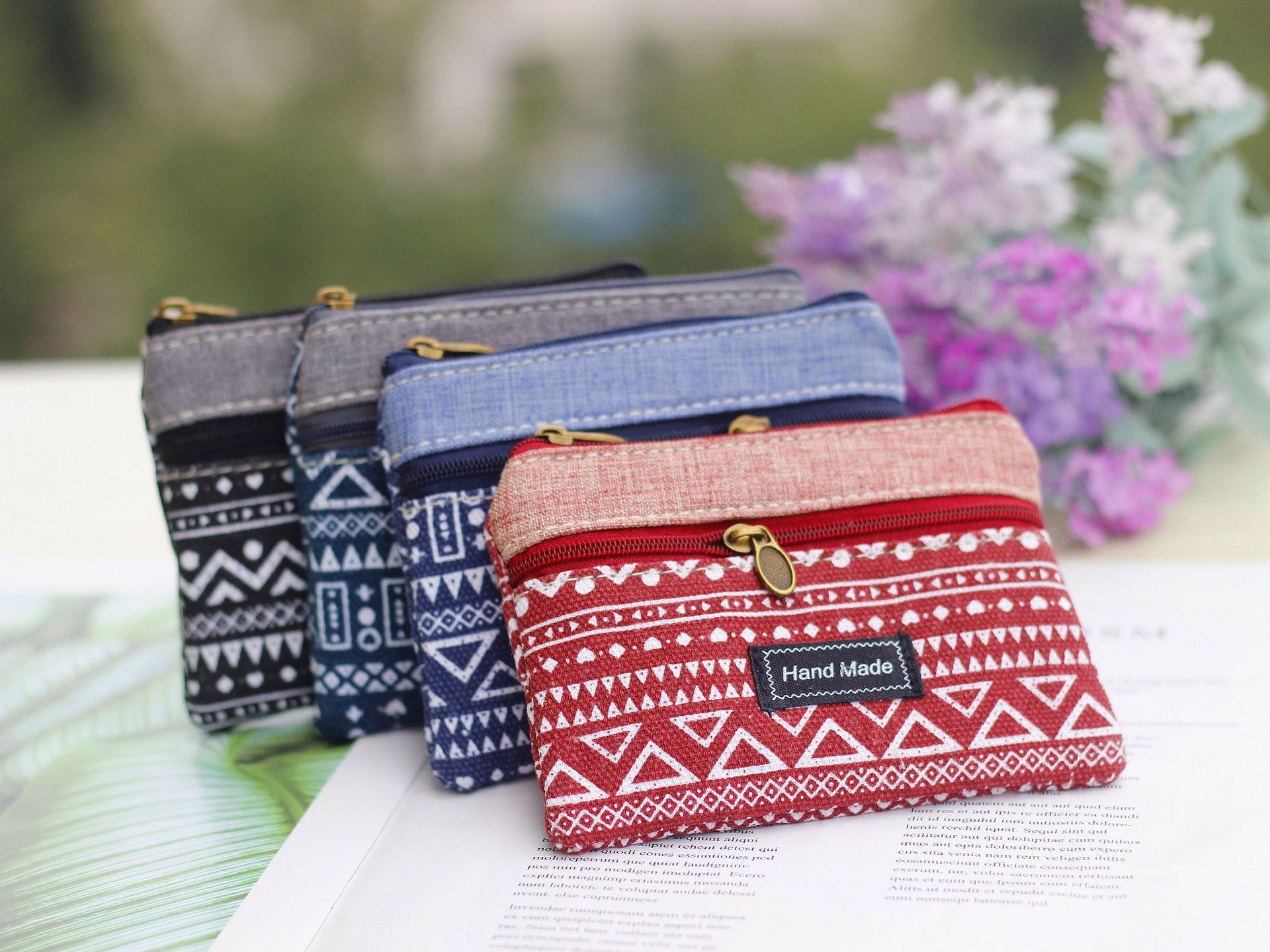 Moda patrón geométrico tela algodón monedero monedero monedero pequeño cambio bolsa retro lienzo femenino mano bolsas bolsa nueva