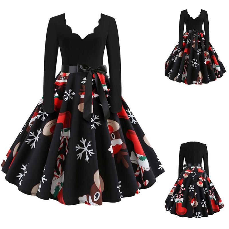 Vestidos casuales 2021Women manga larga invierno Vintage Sexy Música Negra Nota Imprimir V-cuello Rockabilly Pin Vestidos casuales 2021Women manga larga invierno Vintage Sexy Música Negra Nota Imprimir V-cuello Rockabilly Pin