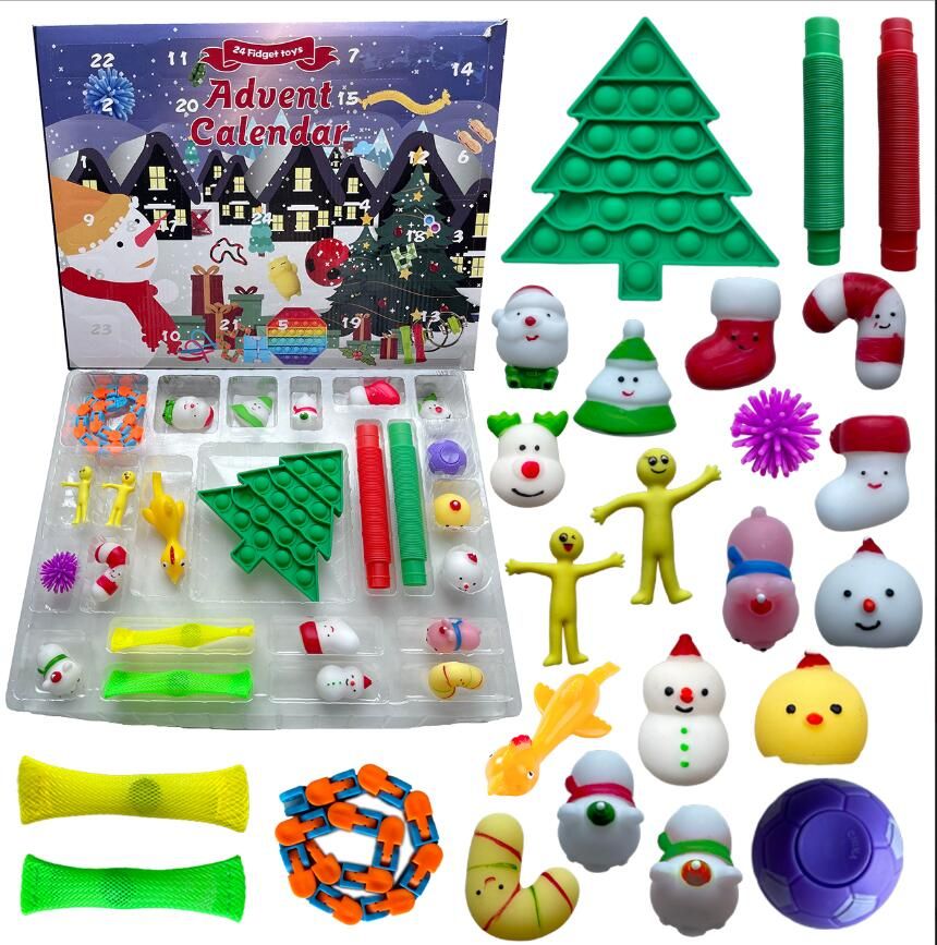 Pop it Fidget Sensory Toys TAIPPAN Calendrier de lAvent Fidget Toys Calendrier de Compte à rebours de Noël de 24 Jours Boîte de Cadeaux de Noël pour Enfants Jouets Anti-Stress et Anti-anxiété 