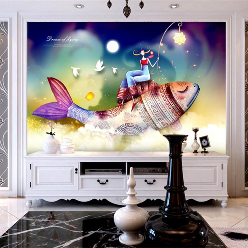 Fondos de pantalla personalizado Po Murales 3D Peces Animal Dibujos animados  Dormitorio Dormitorio Decoración Pintura Estrella
