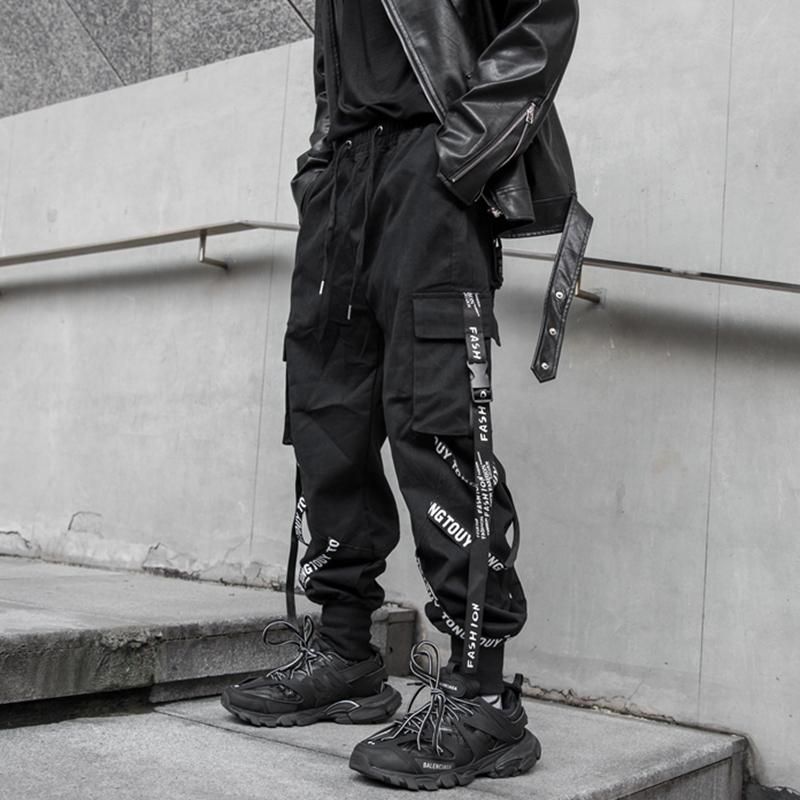 Pantalones para hombres Dark letra de impresión Personalidad Streamer  Coreano Hip Hop Casual Cargo