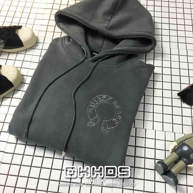 Chrome Hearts Autumn And Winter Street Personality Hooded Embroidery Cross  Horseshoe Cement Grey Sweater Couple Plush Hoodie From Lcx16888, $69.75 |  DHgate.Com