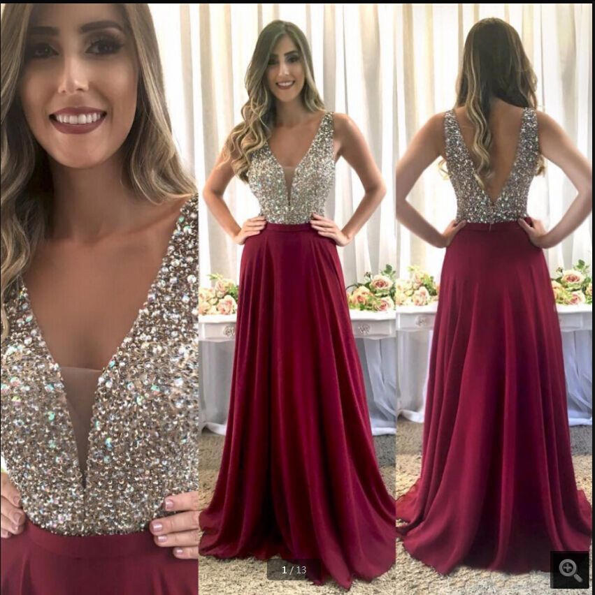 Compra Vestido De Noiva Borgoña Chiffon Una Línea Vestidos De Baile Piedra  Con Lentejuelas Con Abalorios Brillantes Vestido De Noche Largo Formal  Abierto Abra La Espalda Sexy Duración Del Piso Vestidos De
