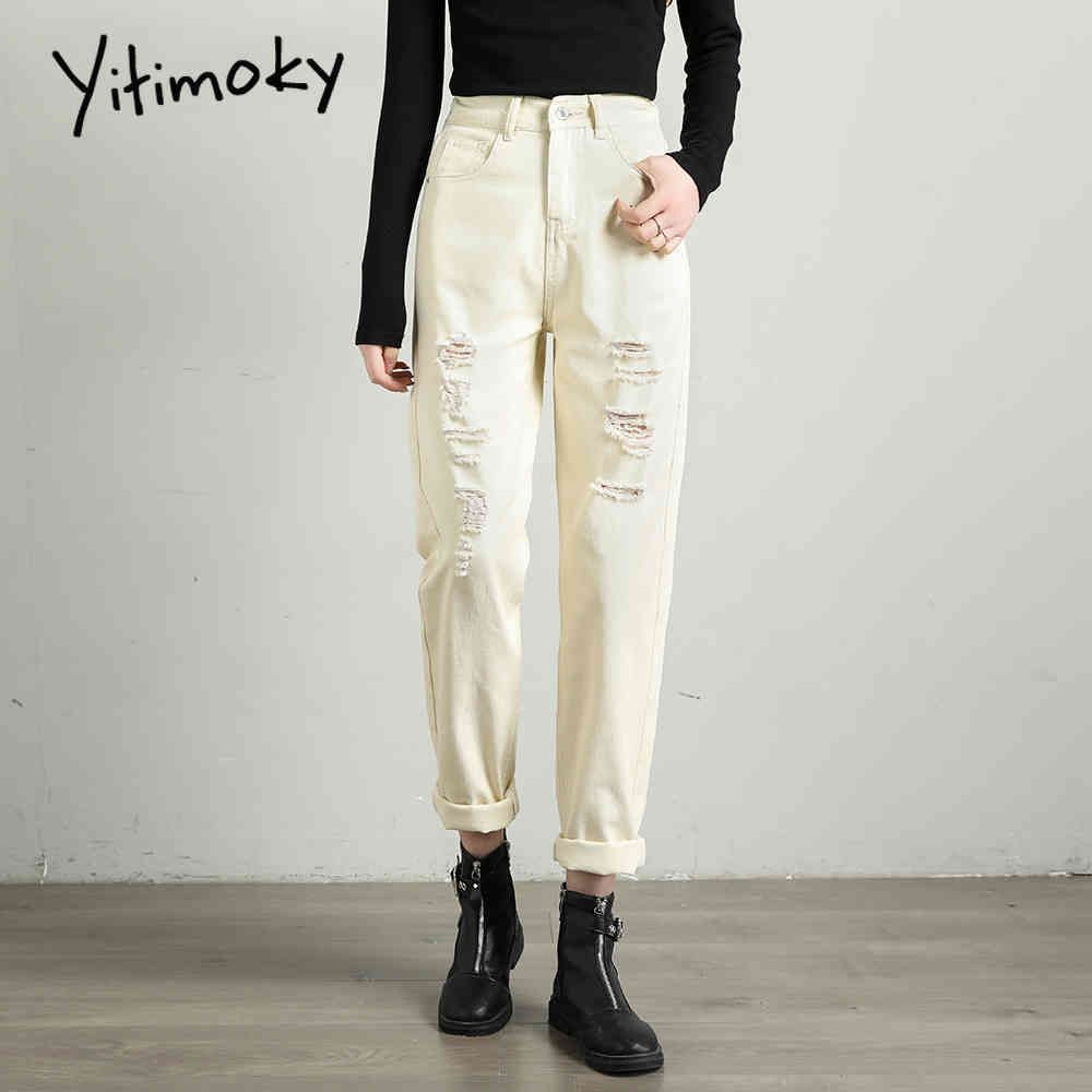 Jeans de color beige para mujer Cintura alta grande Blanco Blanco Jeans Mujer Harem