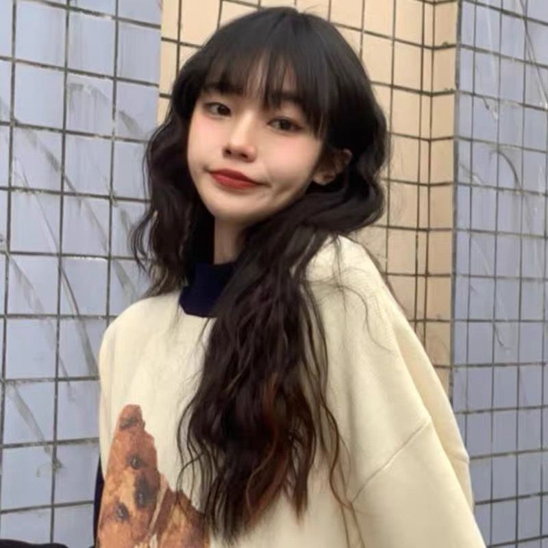 Japanese and Korean Wig Female Air Bangs Fluffy Corn Curler Long Curly Hair Water Ripple Internet Celebrity Same Style Synthetic Wigs Wholes Japanese and Korean Wig Female Air Bangs Fluffy Corn Curler Long Curly Hair Water Ripple Internet Celebrity Same Style Synthetic Wigs Wholes