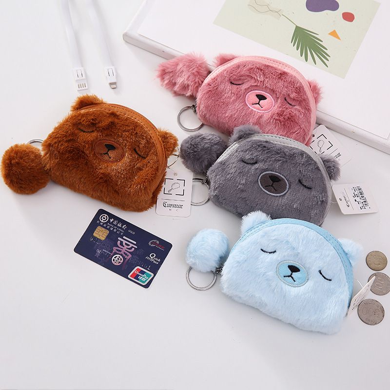 4 estilos lindos oso cremallera largo peluche monedero niños monedero monedero mujeres carteras mini bolso bolso titulares de tarjetas