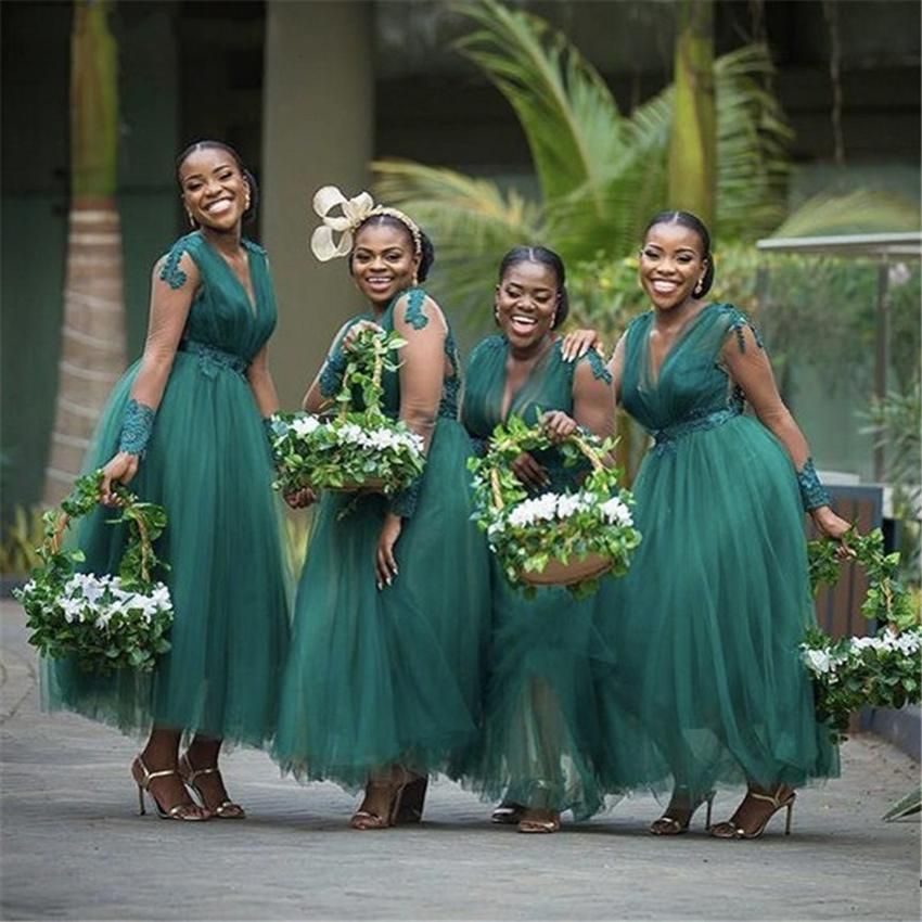 2021 Vintage Plus Size Vestidos de dama de honor africanos para bodas Profundamente en V cuello 2021 Vintage Plus Size Vestidos de dama de honor africanos para bodas Profundamente en V cuello