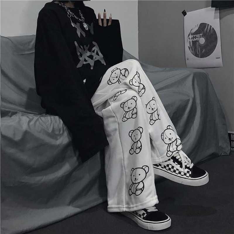 Compra Houzhou Pantalones De Pierna Ancha De Las Mujeres Coreanas, Harajuku  Dibujos Animados Impresos Pantalones Deportivos, Ropa Popular De La Calle  En Otoño J0524 Barato | Entrega Rápida Y Calidad | Es.Dhgate
